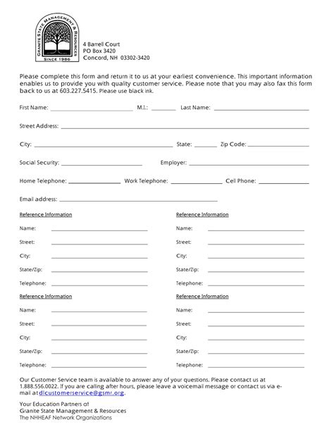 contact information sheet.